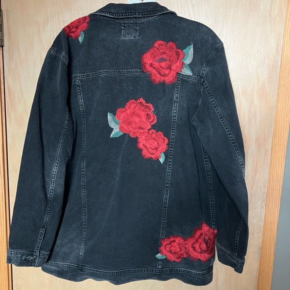 American Eagle Embroidered Black Denim Jacket - Picture 3 of 5